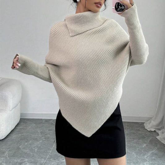 Femme pull en tricot oversize avec col montant et forme asymétrique Chic und Stil