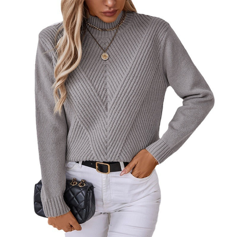 Pull en tricot à la mode pour femmes avec col montant et design en V Chic und Stil