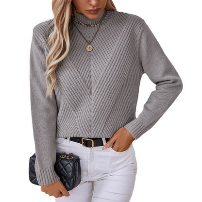 Pull en tricot à la mode pour femmes avec col montant et design en V Chic und Stil