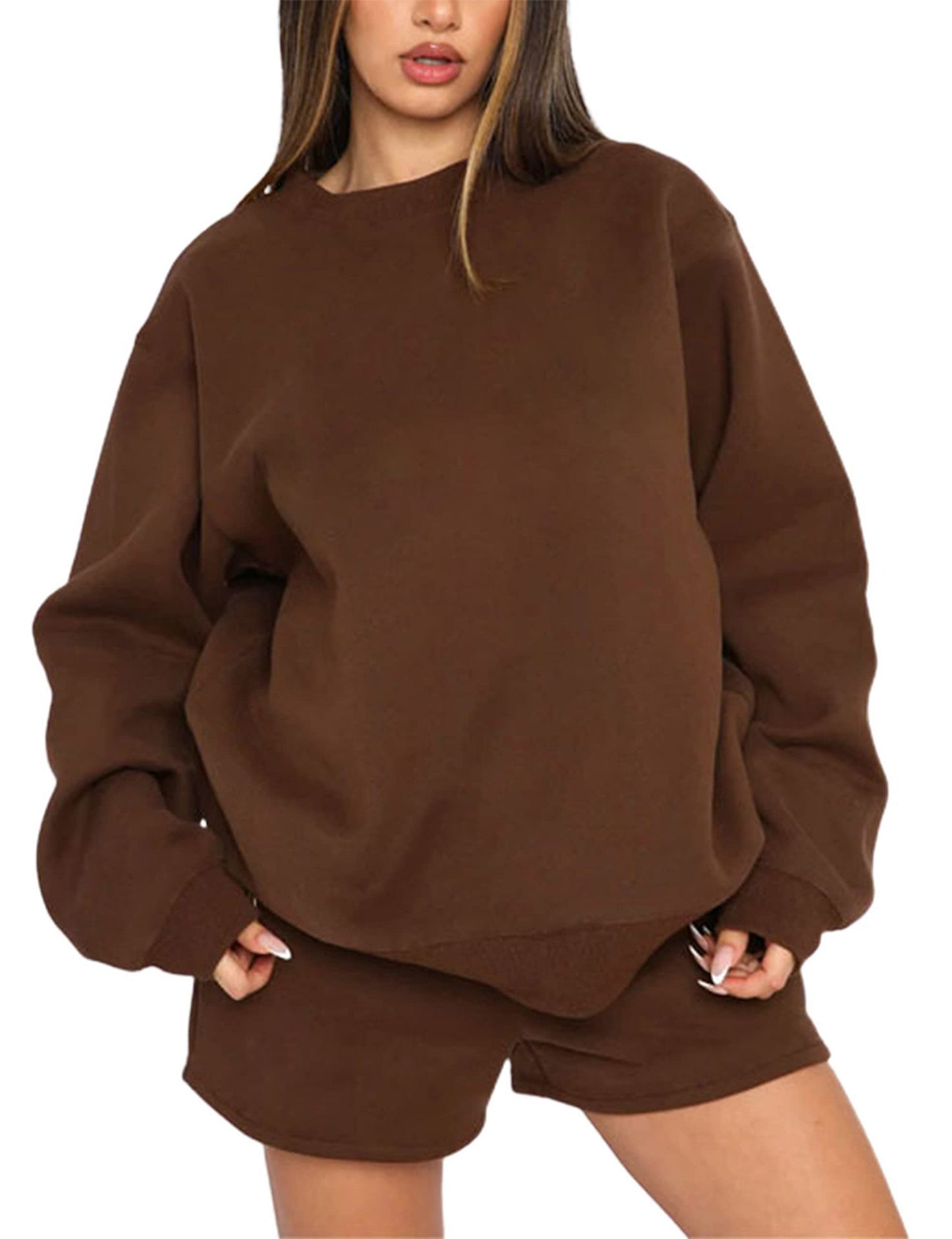 Femme confortable Sweat-shirt en molleton court et Shorts-Mix Chic und Stil