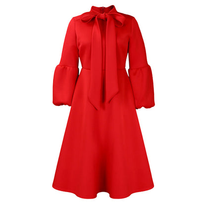 Robe midi pour dames avec col à nouer et manches volumineuses Chic und Stil