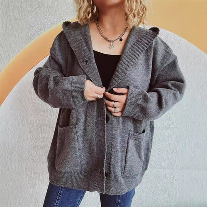 Women's comfortable hooded cardigan with practical pockets - Chic and stylish