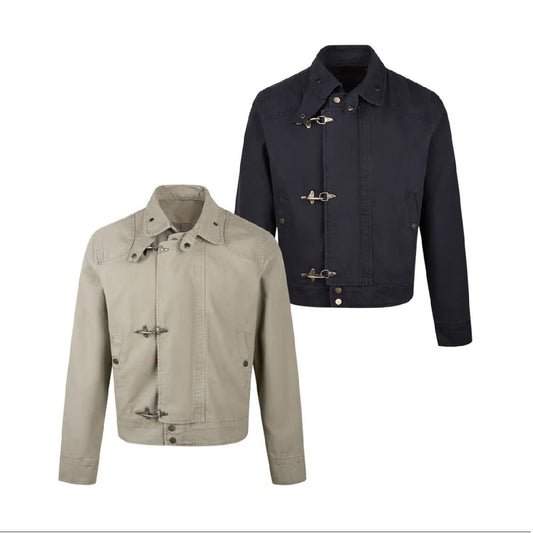 Men's Fashionable Short Jacket with Innovative Buckles and Practical High-Collar Chic und Stil