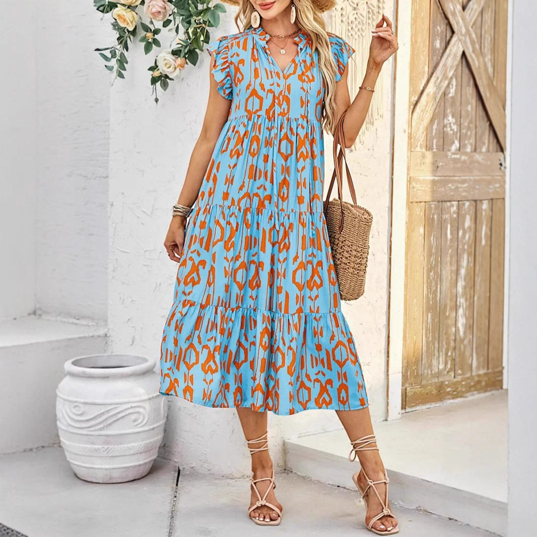 Robe maxi pour femme avec imprimé animal et détails volants Chic und Stil