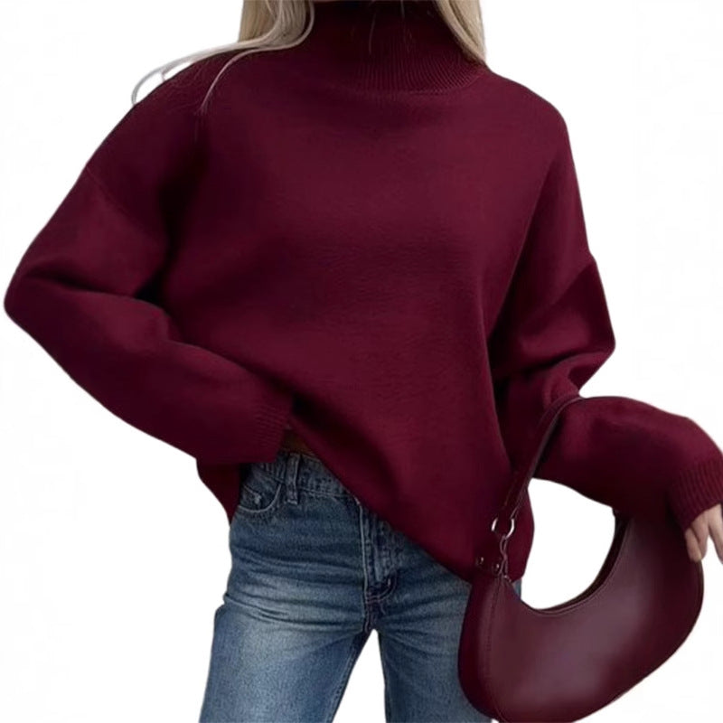 Oversized knit pullover for women with high collar and relaxed fit Chic and Style