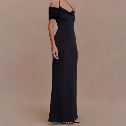 Dames Élégante Robe Maxi avec Design d'Épaule Raffiné Chic und Stil