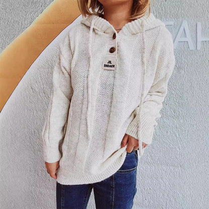 Pull en tricot décontracté pour femmes avec capuche et boutons décoratifs Chic und Stil