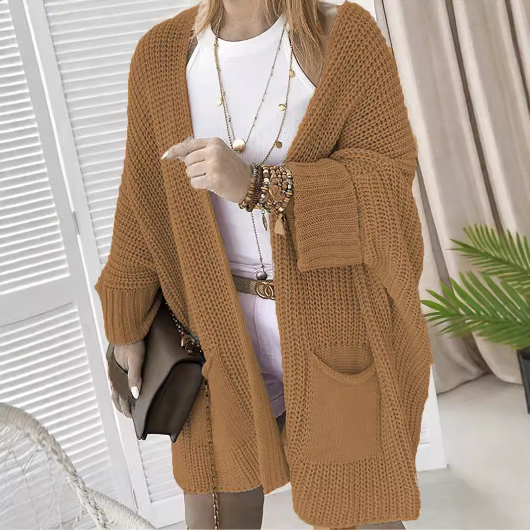 Dames Cardigan en tricot décontracté avec poches pratiques et manches volumineuses Chic und Stil