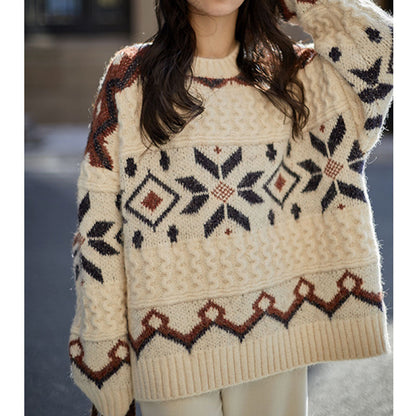 Dames gros pull en tricot avec motif géométrique et col rond Chic und Stil