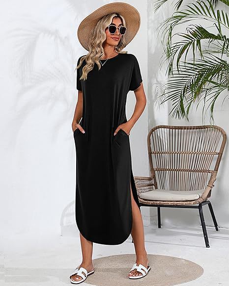 Robe maxi décontractée pour femmes avec fente latérale et joli col rond Chic und Stil