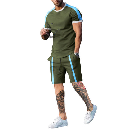 Ensemble de shorts et de t-shirt à manches courtes sportives pour hommes avec des bandes contrastées Chic und Stil