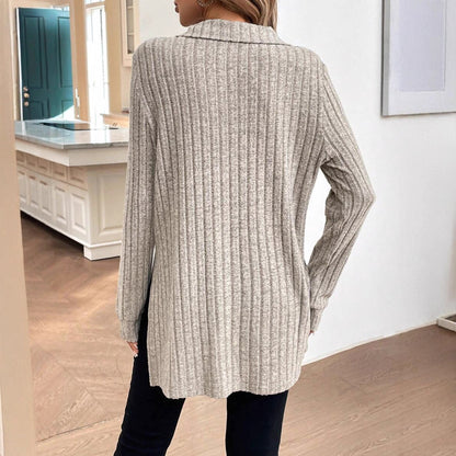 Trendy women's V-neck pullover shirt with collar Chic and Style