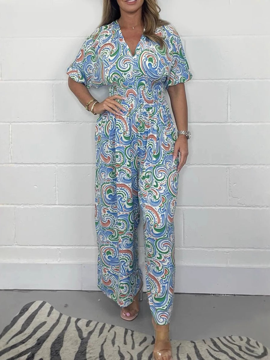 Dame Combinaison fluide avec élégant motif paisley et cintrage Chic und Stil