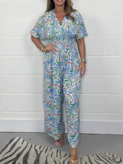 Dame Combinaison fluide avec élégant motif paisley et cintrage Chic und Stil