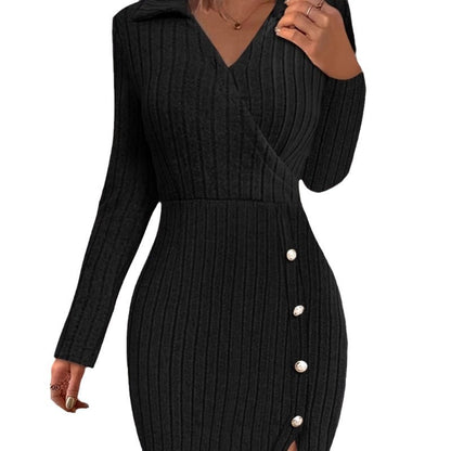 Robe à encolure cache-cœur en tricot pour femmes avec boutons élégants Chic und Stil