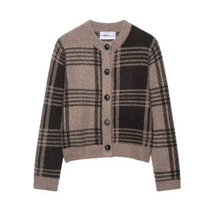 Dames cardigan à carreaux avec boutonnière et matériau doux Chic und Stil