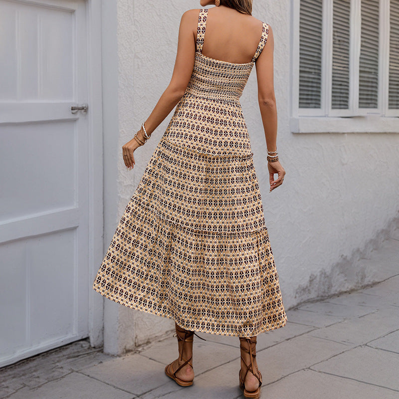 Robe Midi à volants inspirée du bohemian pour femme avec bretelles spaghetti réglables Chic und Stil
