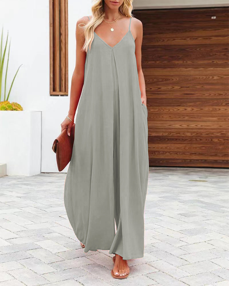 Robe maxi femme avec bretelles réglables et poches latérales Chic und Stil