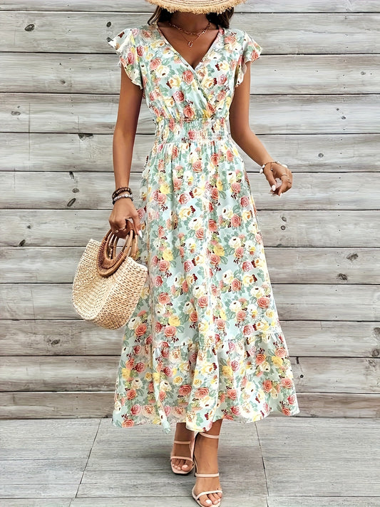 Robe maxi pour femmes avec design floral et décolleté en V décontracté Chic und Stil