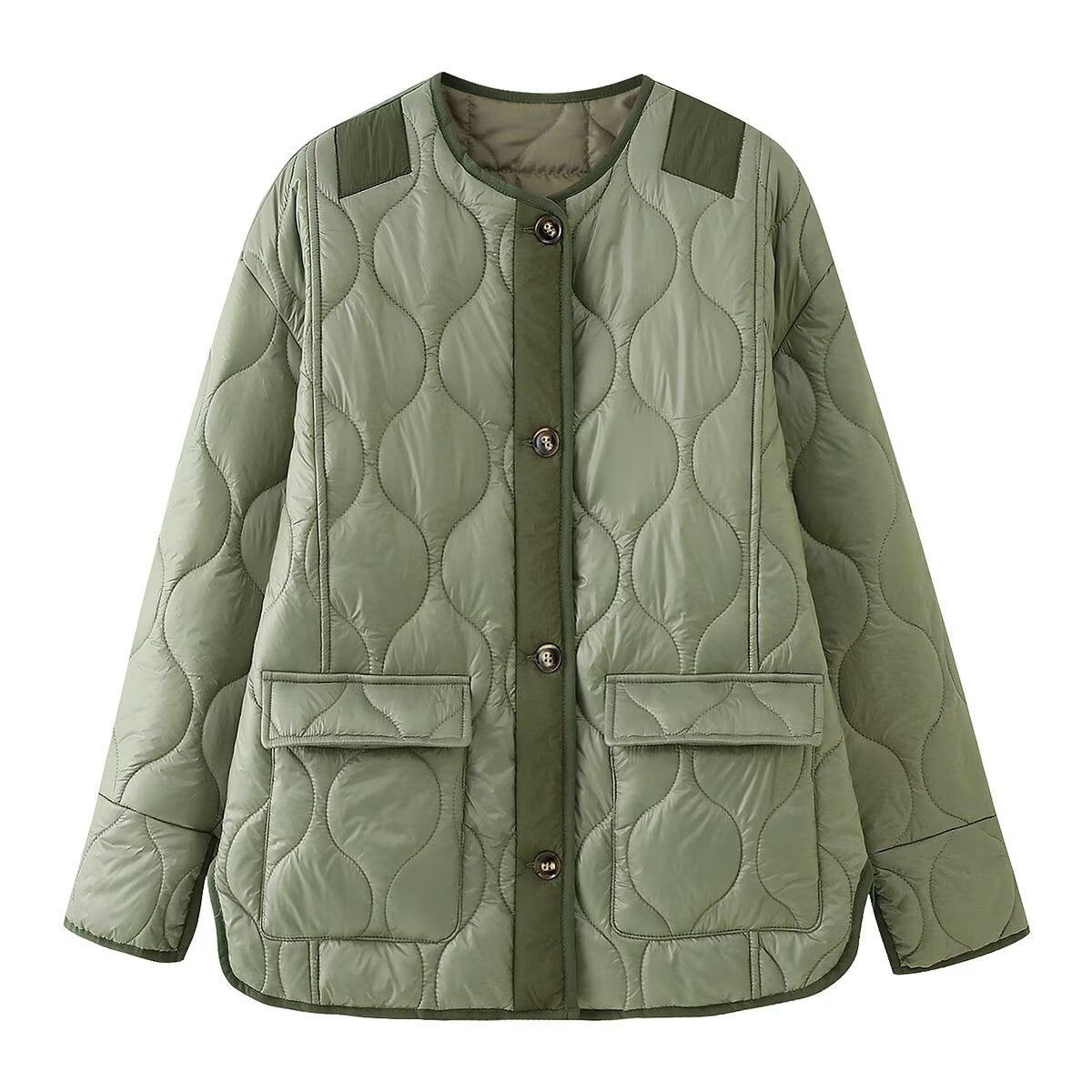 Ladies Quilted Jacket with Button Closure and Practical Pockets Chic and Style