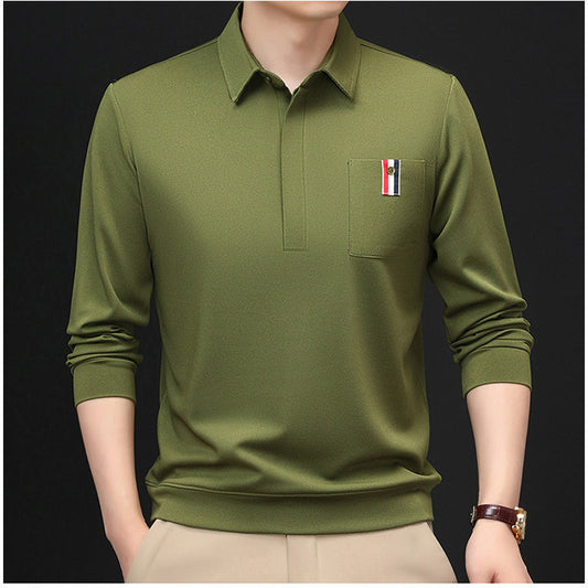 Men's long sleeve polo modern with structured design and practical chest pocket Chic and Style