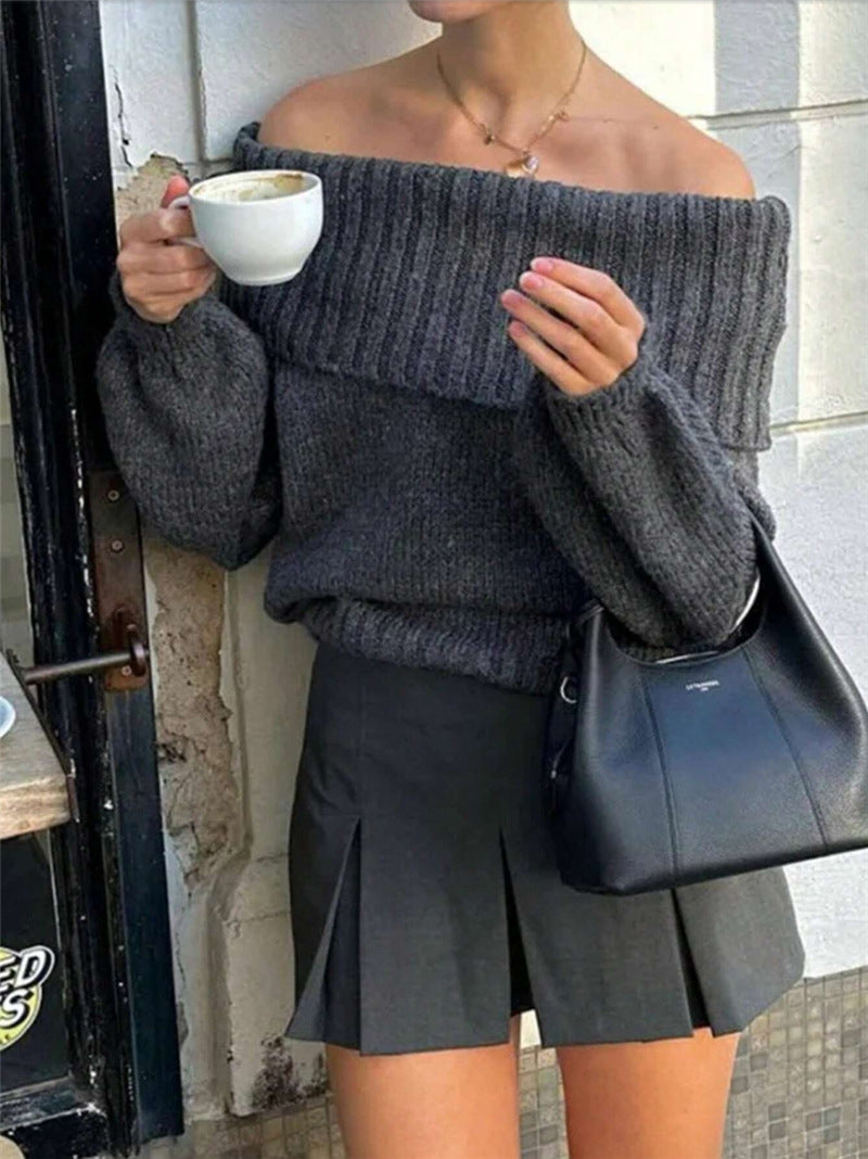 Dames Pull oversized avec col large et tricot côtelé Chic und Stil