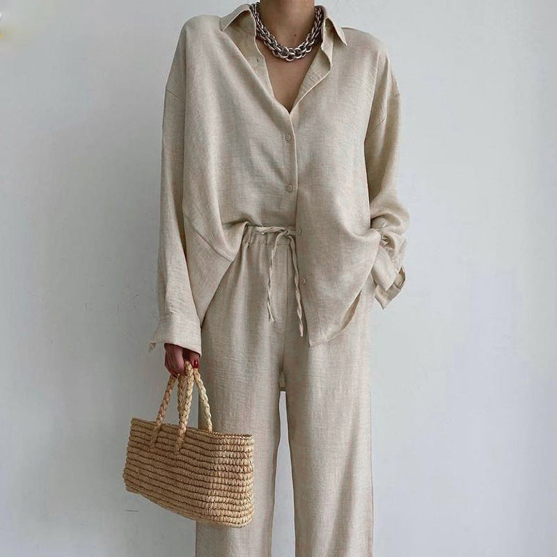Loose linen set for women with elegant shirt and wide pants Chic und Stil