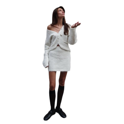 Dames ensemble en tricot douillet avec des détails de boutons à la mode Chic und Stil