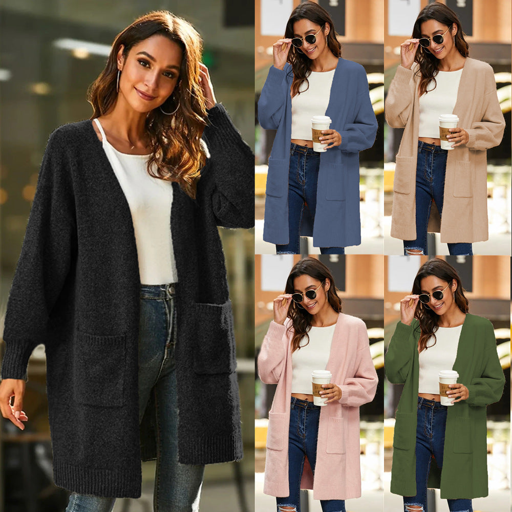 Dames gros tricot kimono cardigan avec manches ouvertes et poches pratiques Chic und Stil