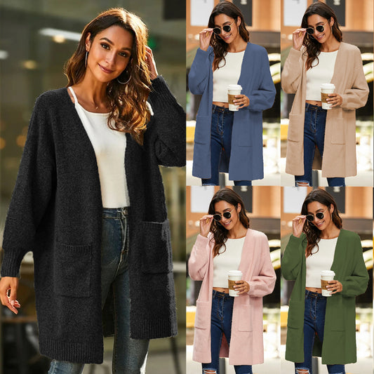 Dames gros tricot kimono cardigan avec manches ouvertes et poches pratiques Chic und Stil