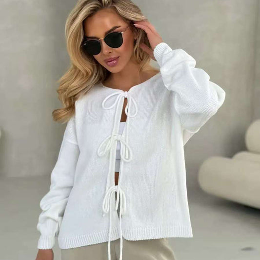 Pull en tricot décontracté pour femmes avec lacets décoratifs et coupe ample Chic und Stil