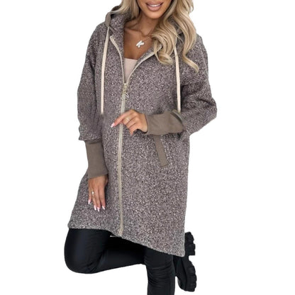 Dames Fleece-long jacket avec fermeture éclair de haute qualité et capuche Chic und Stil