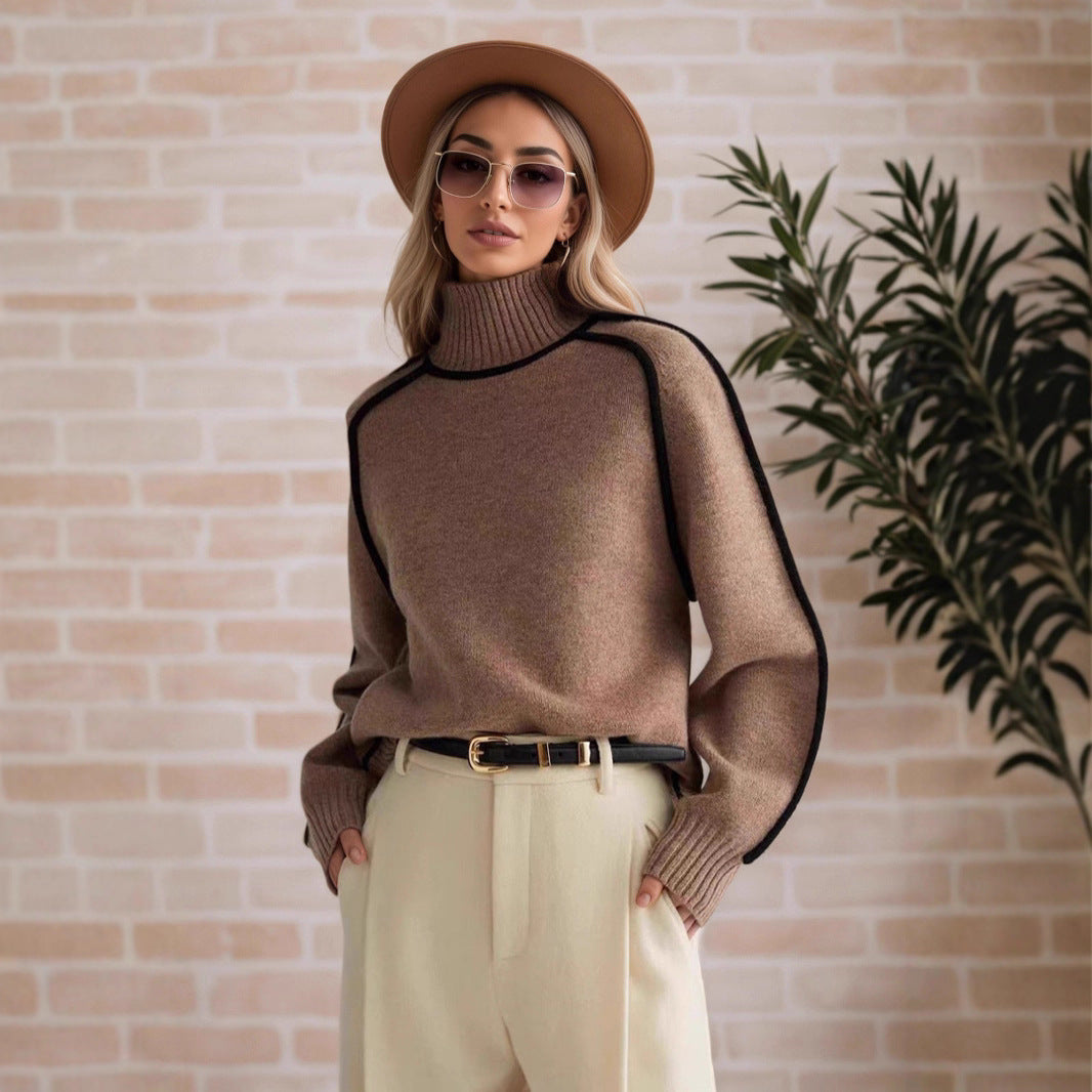 Pull femme avec col haut et détails de structure modernes Chic und Stil