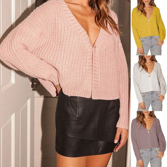Cardigan court en tricot pour femme avec décolleté en V et détails de boutons tendance Chic und Stil