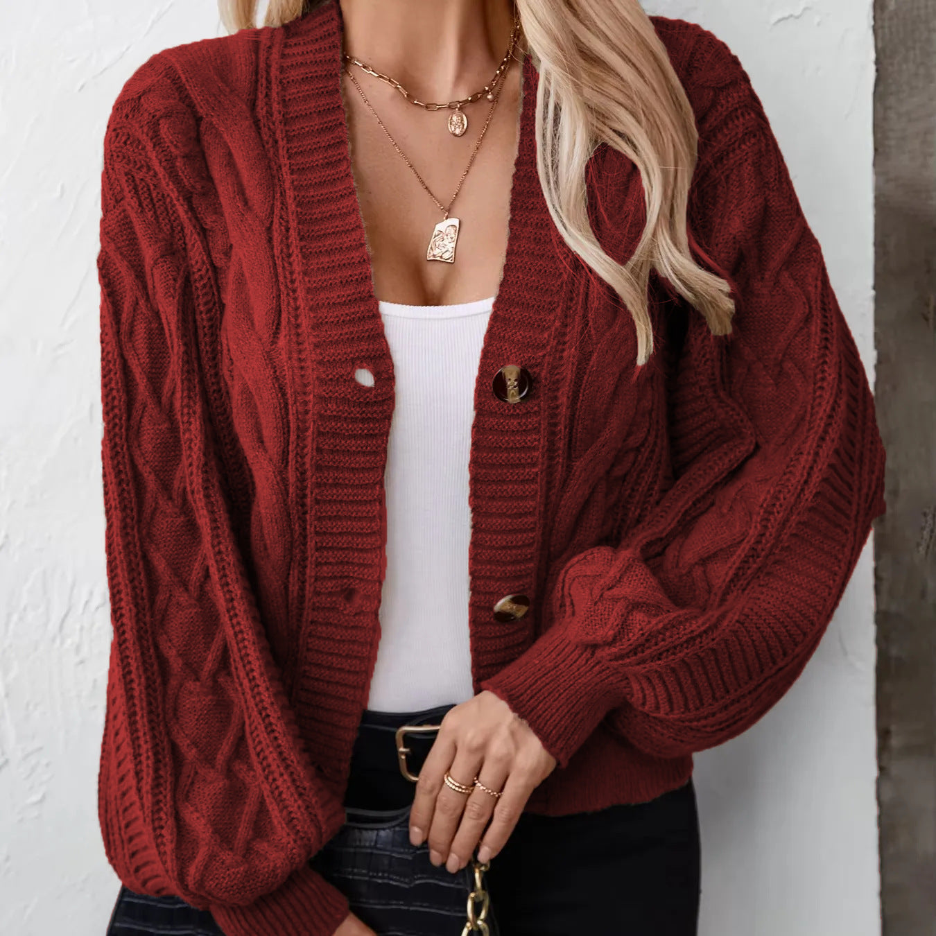Dames Gros Tricot Cardigan avec Boutons À Drehknöpfen Chic und Stil