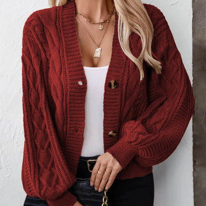 Dames Gros Tricot Cardigan avec Boutons À Drehknöpfen Chic und Stil