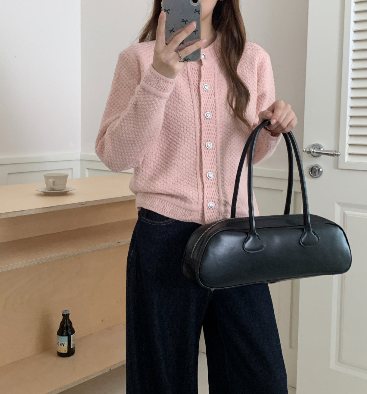 Dame cardigan en tricot avec motif texturé et boutons de haute qualité Chic und Stil