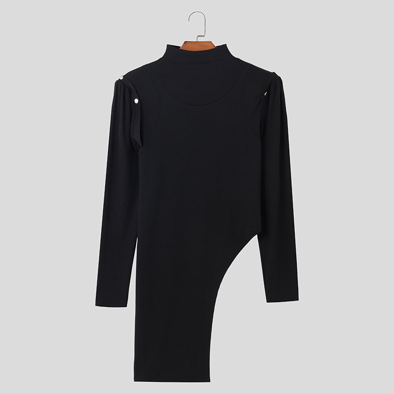 Robe longue à manches longues pour femmes avec une coupe asymétrique et un élégant col montant Chic und Stil