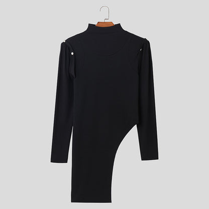 Robe longue à manches longues pour femmes avec une coupe asymétrique et un élégant col montant Chic und Stil