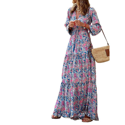 Robe maxi pour femmes avec motifs floraux et manches volumineuses Chic und Stil