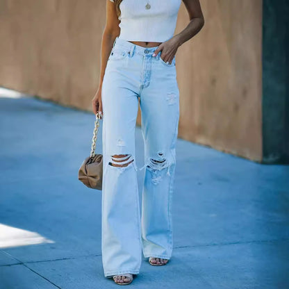 Jeans ample pour femmes au style destroyed avec poches hautes et détails authentiques Chic und Stil