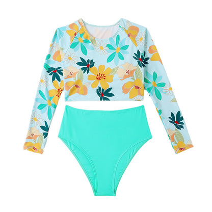 Ladies Sport Tankini with long sleeve floral top and high waist shorts Chic and Style