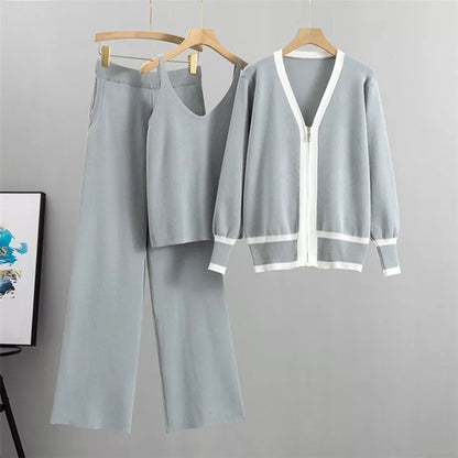 Casual knit loungewear set for women with high-quality zip cardigan and wide-leg pants Chic and Style