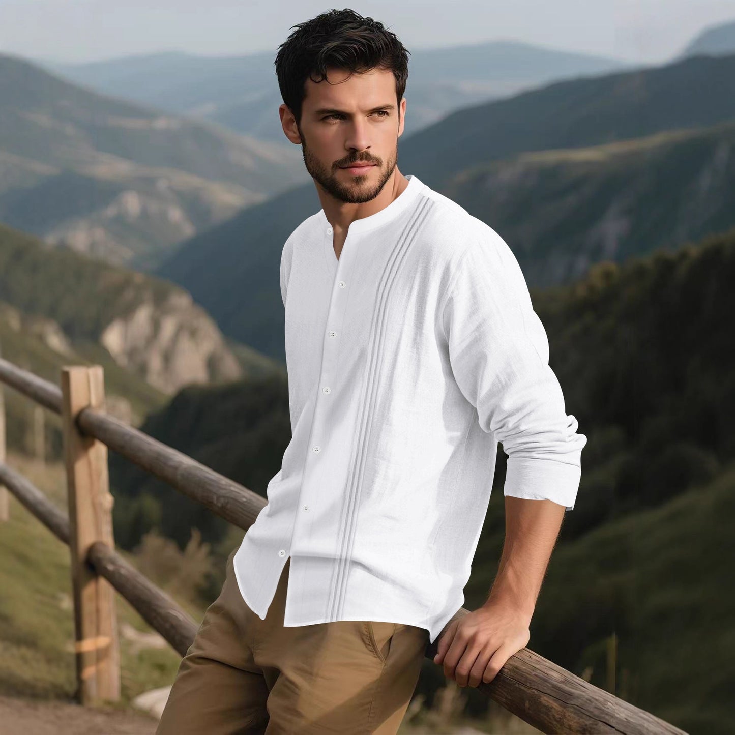 Chemise à manches longues tendance pour hommes avec surface texturée et col montant innovant Chic und Stil