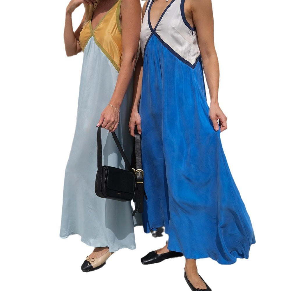 Robe maxi femme avec décolleté en V profond et design asymétrique Chic und Stil