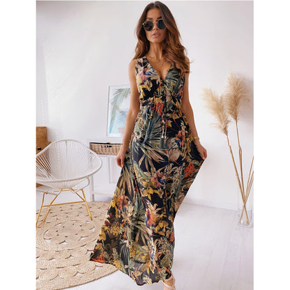 Robe maxi pour femmes avec impression tropicale et détail frontale drapé Chic und Stil