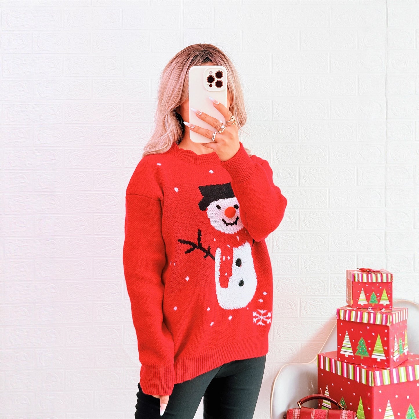 Pull féminine de Noël avec motif de bonhomme de neige festif et coupe confortable Chic und Stil