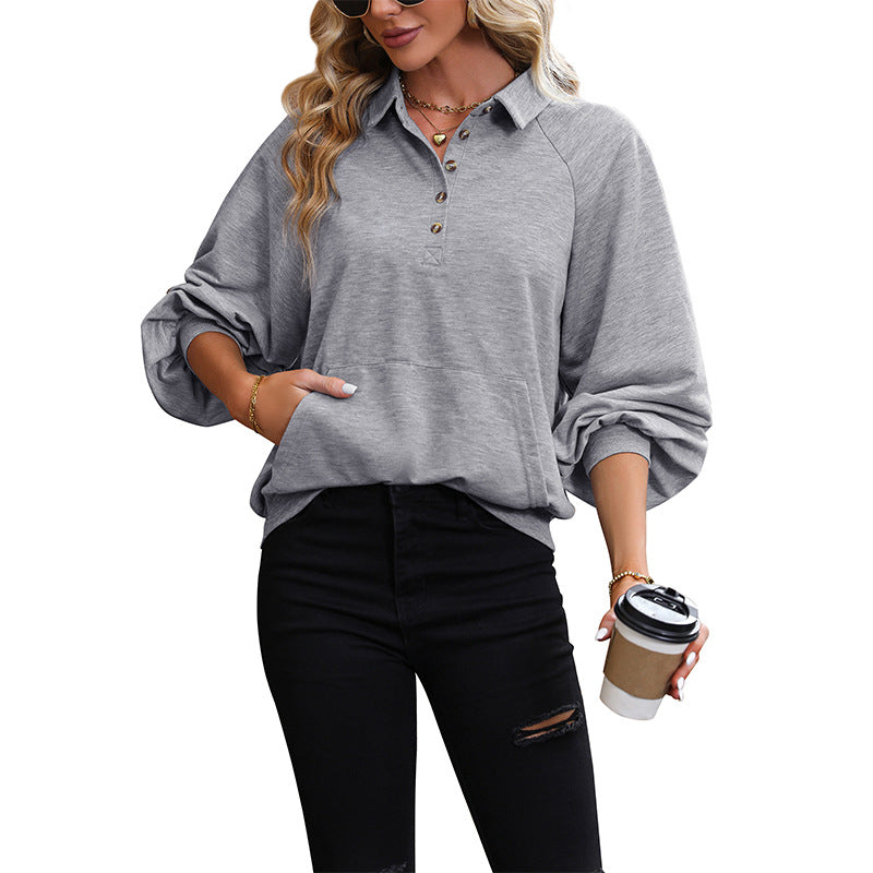 Pull en molleton à manches longues pour femmes avec patte de boutonnage et manches ballon Chic und Stil