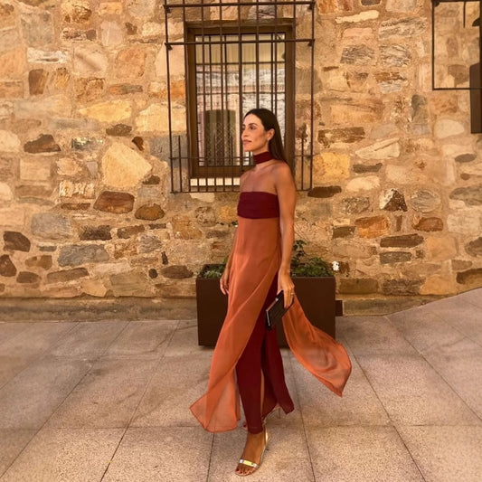 Robe maxi pour femmes avec un décolleté taille élégant et un design fluide Chic und Stil