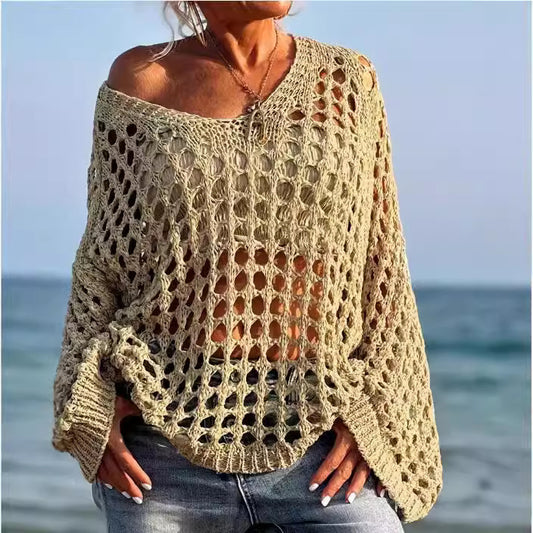 Pull en tricot à épaules dénudées pour femmes avec une structure aérée en mailles ajourées Chic und Stil